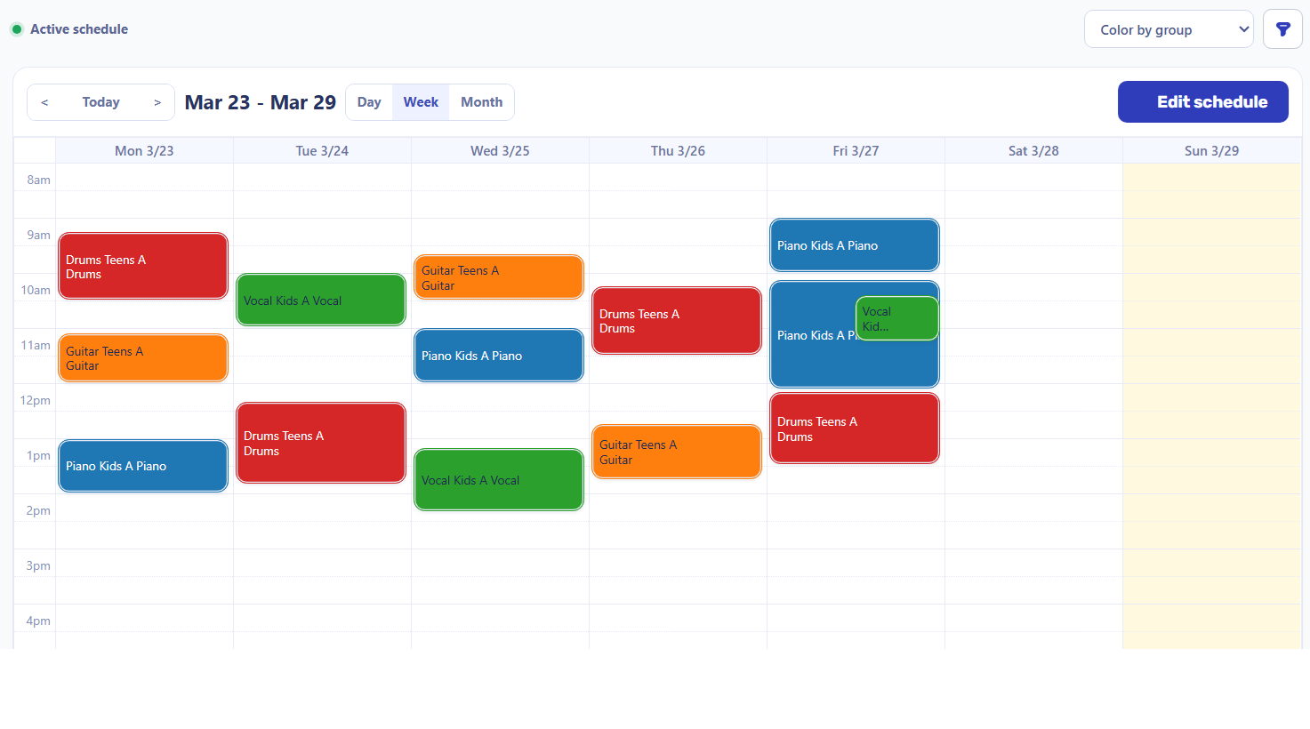 Attendance workflow inside the lesson schedule