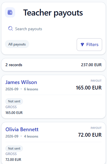 Mobile teacher payouts list.