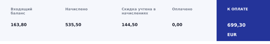 Фрагмент PDF того же счёта: предыдущий баланс, итоговые начисления и сумма к оплате