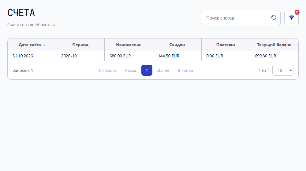 Список доступных счетов Ноа Брауна